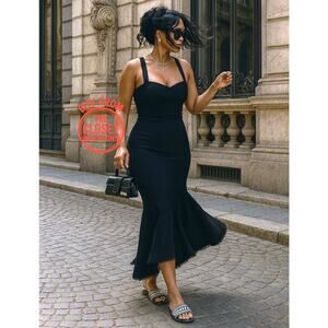 ZARA Black Sweetheart Asymmetric Midi Dress 🖤✨ | Size M | NWT | LAST ONE